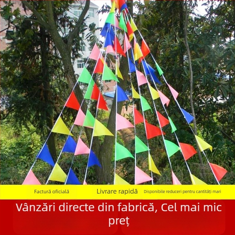 Steaguri triunghiulare pe șnur, mici steaguri colorate de agățat, decor pentru deschideri, șantier, nunți și sărbători