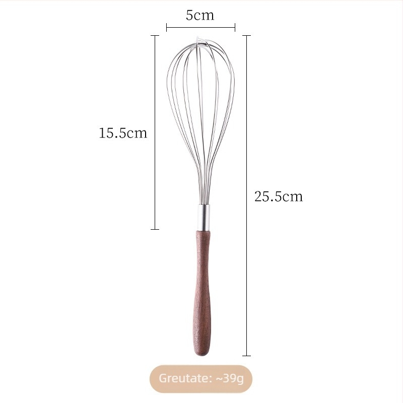 Bătător manual pentru ouă din oțel inox 304 cu mâner din lemn – pentru uz casnic și profesional, amestecare făină și cremă.