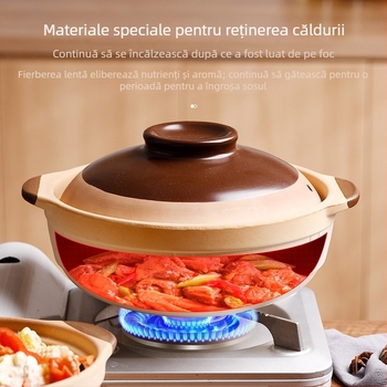 Kinsolic Oală de lut retro cu capac ceramic, pentru aragaz cu gaz, rezistentă la temperaturi înalte, potrivită pentru orez și tocănițe