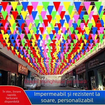 Steaguri triunghiulare pe sârmă groasă — panglici colorate pentru exterior, decor pentru nunți și deschiderea grădiniței