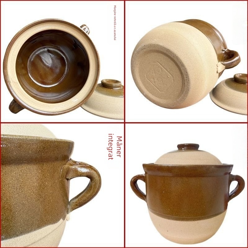Oală ceramică din lut autentică, tradițională, pentru fierberea supelor, a cărnii și decocturi acasă