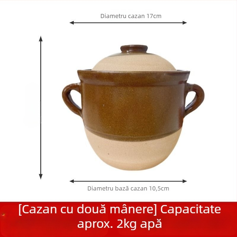 Oală ceramică din lut autentică, tradițională, pentru fierberea supelor, a cărnii și decocturi acasă