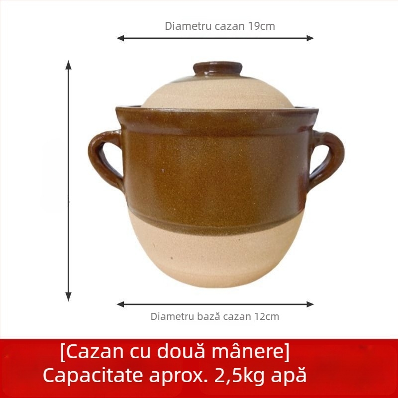 Oală ceramică din lut autentică, tradițională, pentru fierberea supelor, a cărnii și decocturi acasă