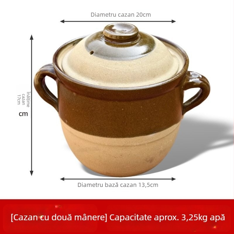 Oală ceramică din lut autentică, tradițională, pentru fierberea supelor, a cărnii și decocturi acasă