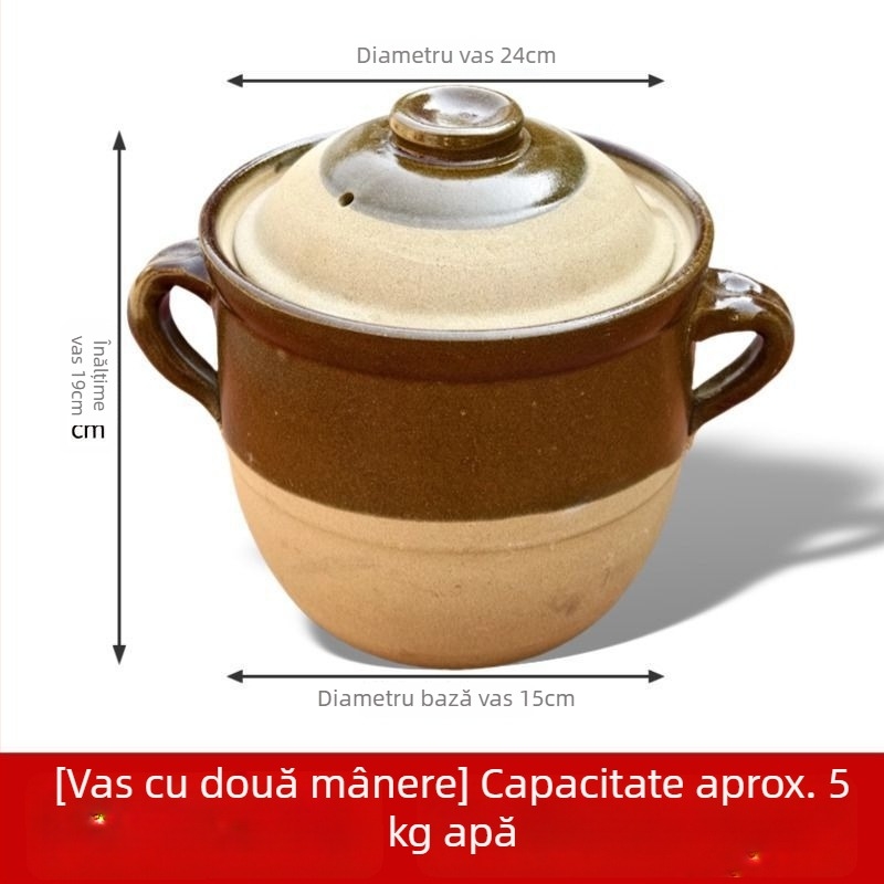 Oală ceramică din lut autentică, tradițională, pentru fierberea supelor, a cărnii și decocturi acasă