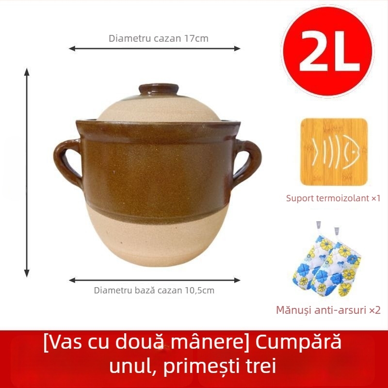 Oală ceramică din lut autentică, tradițională, pentru fierberea supelor, a cărnii și decocturi acasă