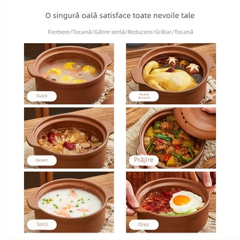Oală de caserolă din lut pentru supă, pentru plită cu gaz, neglazurată, capac ceramic, rezistentă la temperaturi înalte (3,1–4 L)