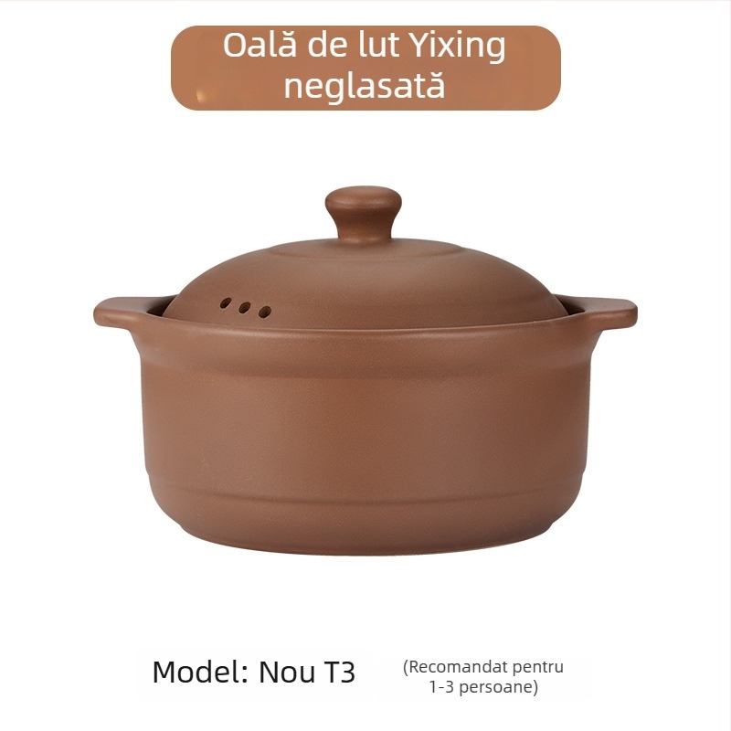 Oală de caserolă din lut pentru supă, pentru plită cu gaz, neglazurată, capac ceramic, rezistentă la temperaturi înalte (3,1–4 L)