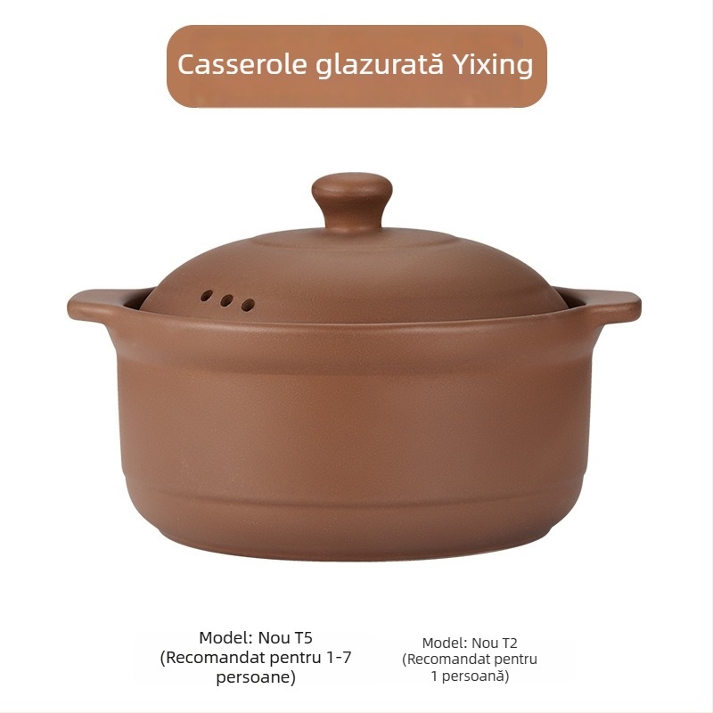 Oală de caserolă din lut pentru supă, pentru plită cu gaz, neglazurată, capac ceramic, rezistentă la temperaturi înalte (3,1–4 L)