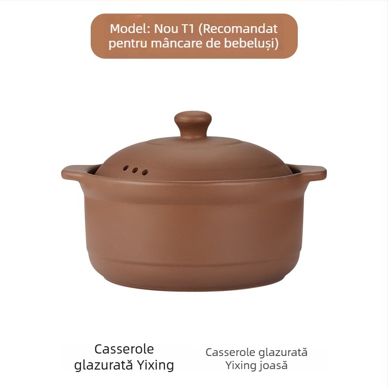 Oală de caserolă din lut pentru supă, pentru plită cu gaz, neglazurată, capac ceramic, rezistentă la temperaturi înalte (3,1–4 L)