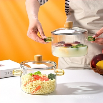 Colorful Oală din sticlă borosilicat de înaltă rezistență pentru supe și lapte, capac din sticlă transparent, 1.1–2 L, model YL-220