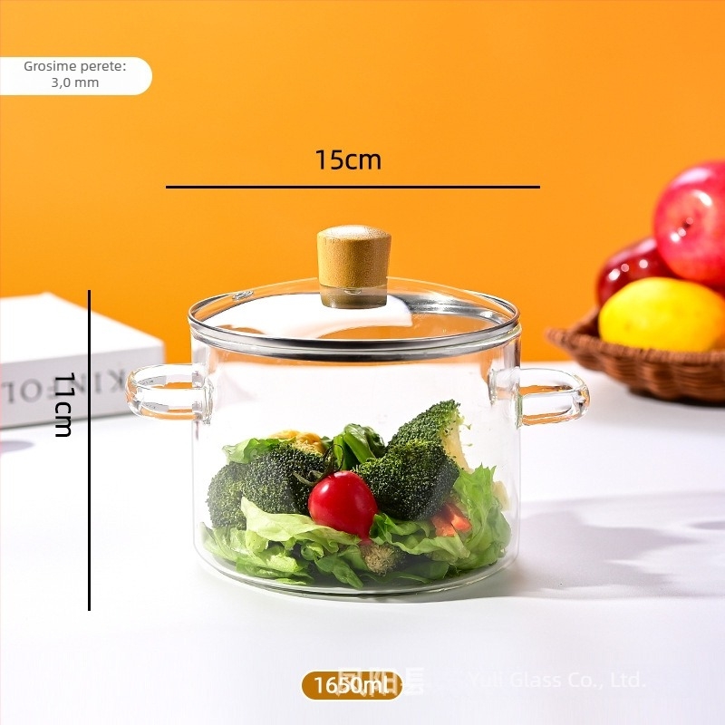 Colorful Oală din sticlă borosilicat de înaltă rezistență pentru supe și lapte, capac din sticlă transparent, 1.1–2 L, model YL-220