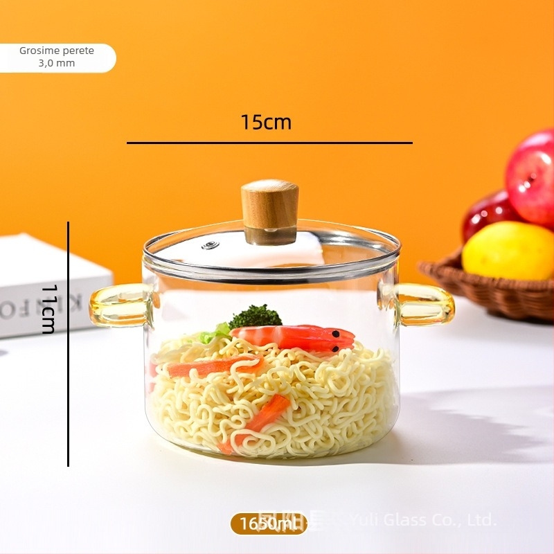 Colorful Oală din sticlă borosilicat de înaltă rezistență pentru supe și lapte, capac din sticlă transparent, 1.1–2 L, model YL-220