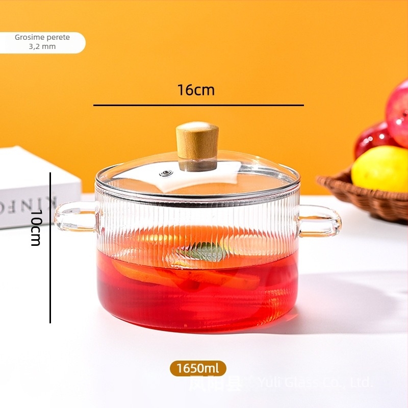 Colorful Oală din sticlă borosilicat de înaltă rezistență pentru supe și lapte, capac din sticlă transparent, 1.1–2 L, model YL-220