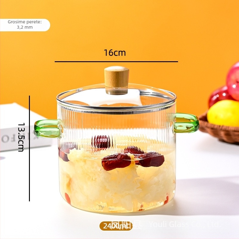 Colorful Oală din sticlă borosilicat de înaltă rezistență pentru supe și lapte, capac din sticlă transparent, 1.1–2 L, model YL-220