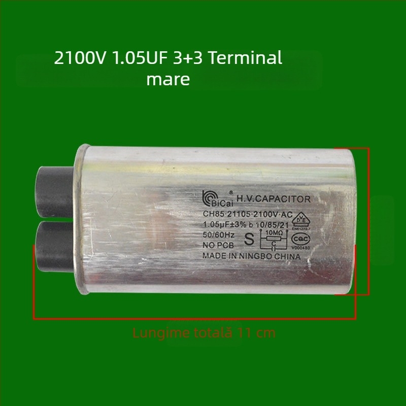 Condensator de înaltă tensiune pentru cuptor cu microunde, 2100V, 0.95µF, 1.05µF, 3+3 contacte mari