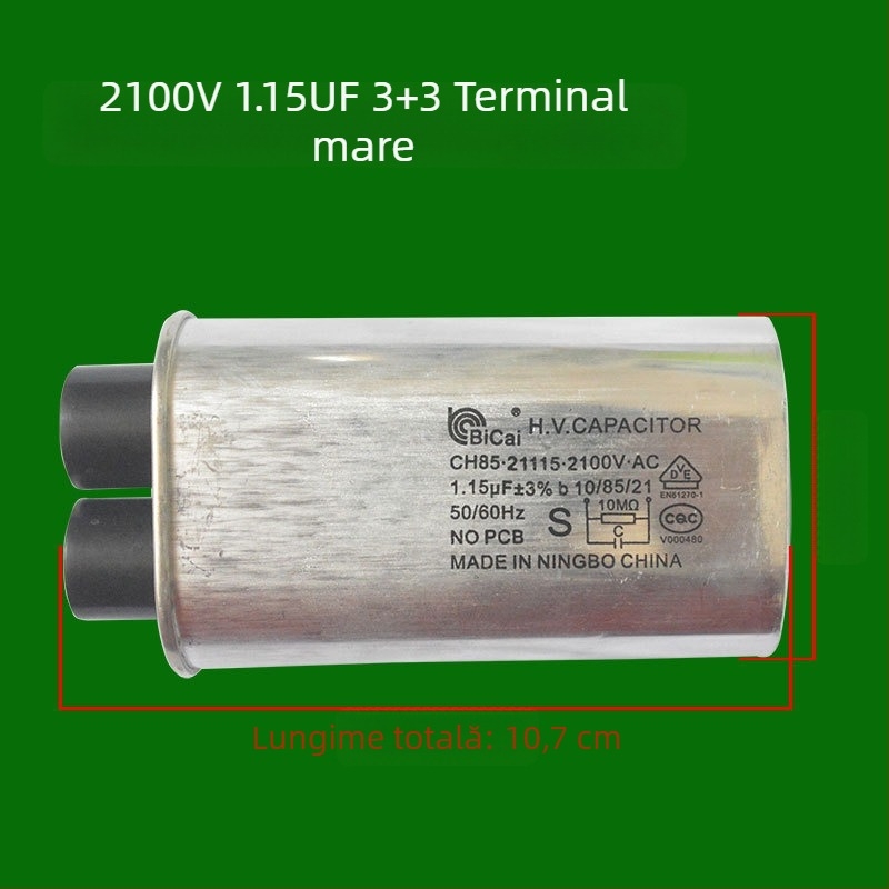 Condensator de înaltă tensiune pentru cuptor cu microunde, 2100V, 0.95µF, 1.05µF, 3+3 contacte mari
