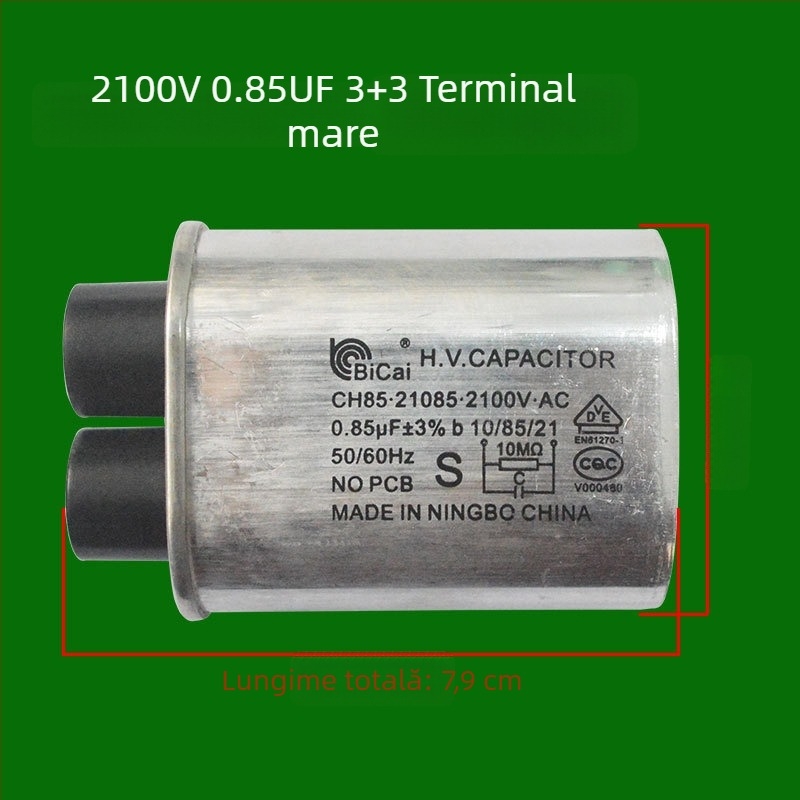Condensator de înaltă tensiune pentru cuptor cu microunde, 2100V, 0.95µF, 1.05µF, 3+3 contacte mari