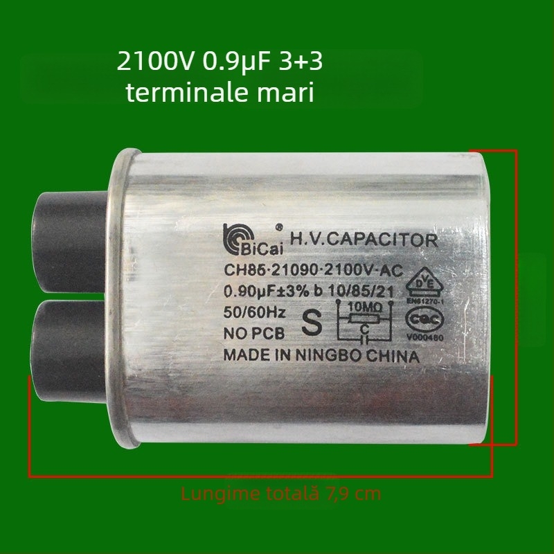 Condensator de înaltă tensiune pentru cuptor cu microunde, 2100V, 0.95µF, 1.05µF, 3+3 contacte mari