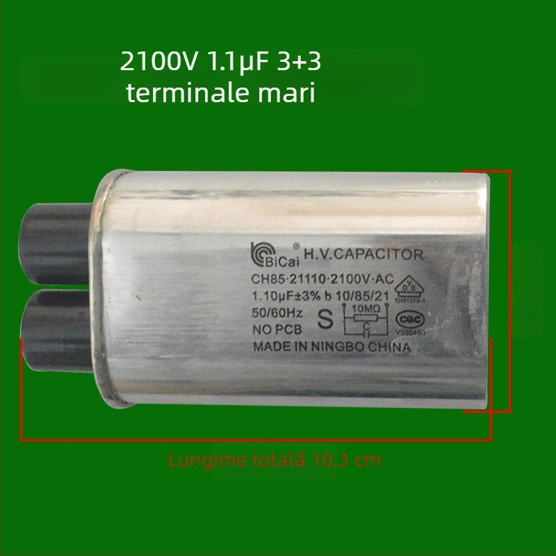 Condensator de înaltă tensiune pentru cuptor cu microunde, 2100V, 0.95µF, 1.05µF, 3+3 contacte mari