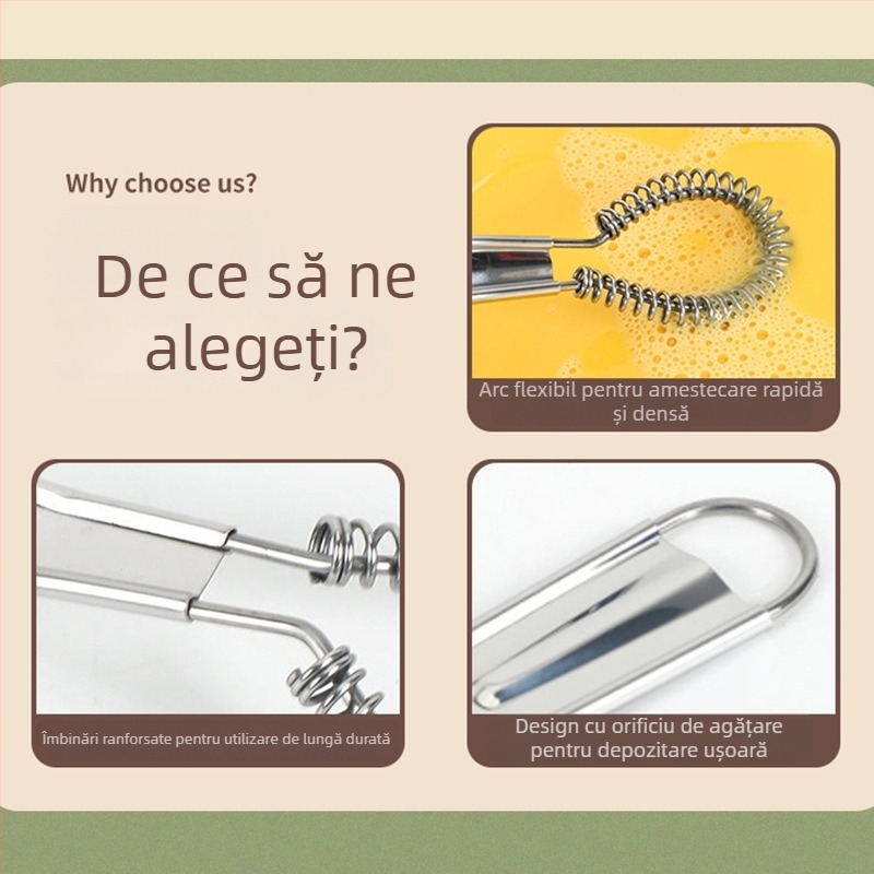 Batator manual pentru ouă din oțel inoxidabil 430, Tel de bucătărie compact, mixer plat multifuncțional cu sârmă arcuită, mâner