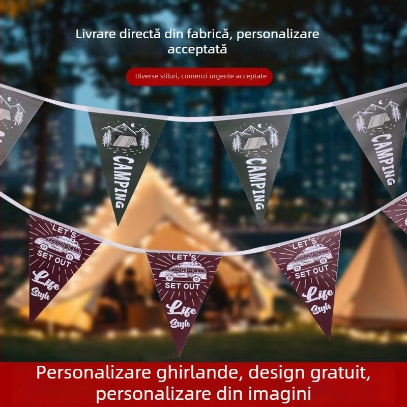 Steaguri triunghiulare din PVC impermeabil pentru exterior, mini steaguri colorate, șir de stegulețe pentru atârnat, cu imprimare a logo-ului