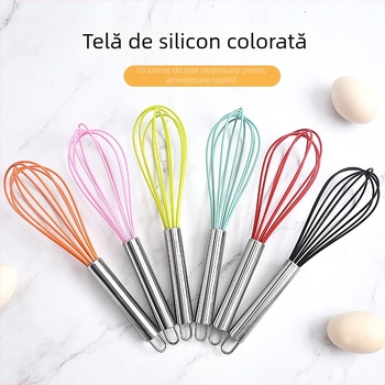 Tel de ouă cu mâner din oțel inoxidabil, tel manual cu cap siliconat
