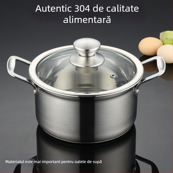 Oală din oțel inoxidabil 304, mică, bază îngroșată, vas multifuncțional pentru abur, oală pentru terci și supă, compatibilă cu plitele cu inducție