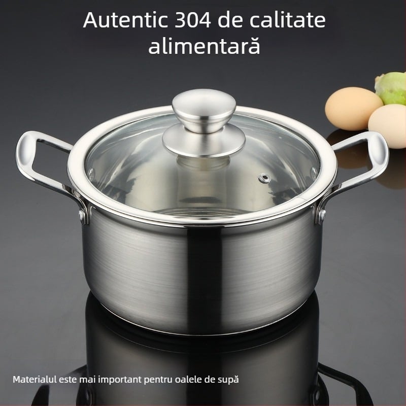 Oală din oțel inoxidabil 304, mică, bază îngroșată, vas multifuncțional pentru abur, oală pentru terci și supă, compatibilă cu plitele cu inducție