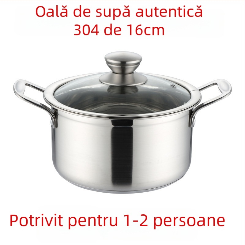 Oală din oțel inoxidabil 304, mică, bază îngroșată, vas multifuncțional pentru abur, oală pentru terci și supă, compatibilă cu plitele cu inducție