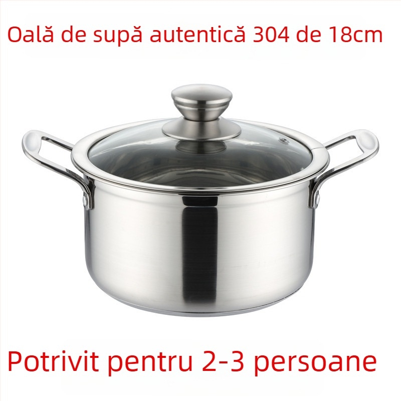 Oală din oțel inoxidabil 304, mică, bază îngroșată, vas multifuncțional pentru abur, oală pentru terci și supă, compatibilă cu plitele cu inducție