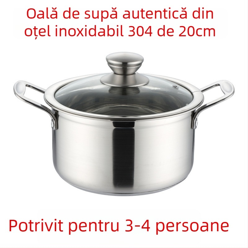 Oală din oțel inoxidabil 304, mică, bază îngroșată, vas multifuncțional pentru abur, oală pentru terci și supă, compatibilă cu plitele cu inducție