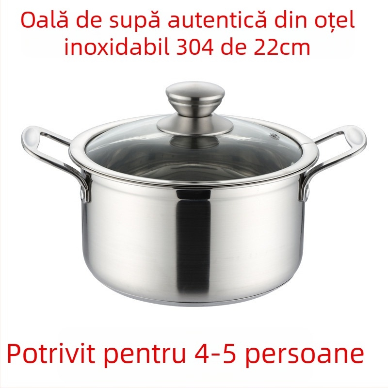 Oală din oțel inoxidabil 304, mică, bază îngroșată, vas multifuncțional pentru abur, oală pentru terci și supă, compatibilă cu plitele cu inducție