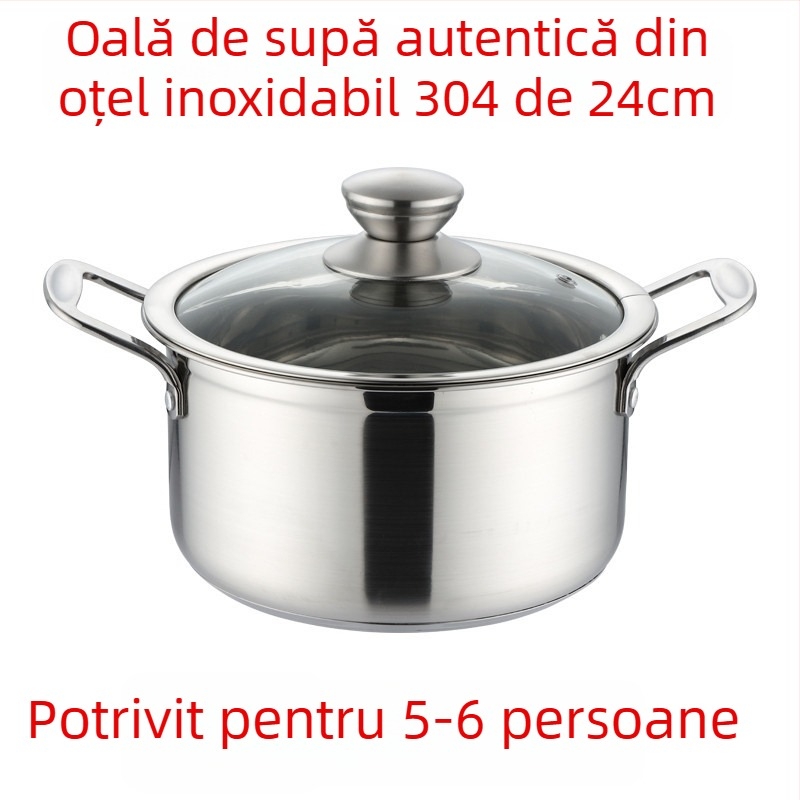 Oală din oțel inoxidabil 304, mică, bază îngroșată, vas multifuncțional pentru abur, oală pentru terci și supă, compatibilă cu plitele cu inducție