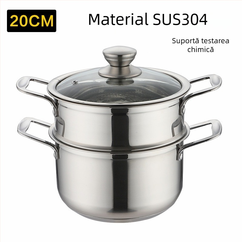 Oală din oțel inoxidabil 304, mică, bază îngroșată, vas multifuncțional pentru abur, oală pentru terci și supă, compatibilă cu plitele cu inducție
