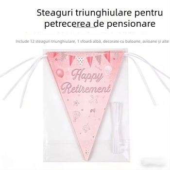Ghirlandă de pensionare roz-aurie – stegulețe triunghiulare, decor de fundal în stil plajă