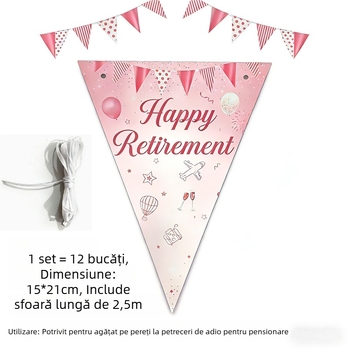 Ghirlandă de pensionare roz-aurie – stegulețe triunghiulare, decor de fundal în stil plajă