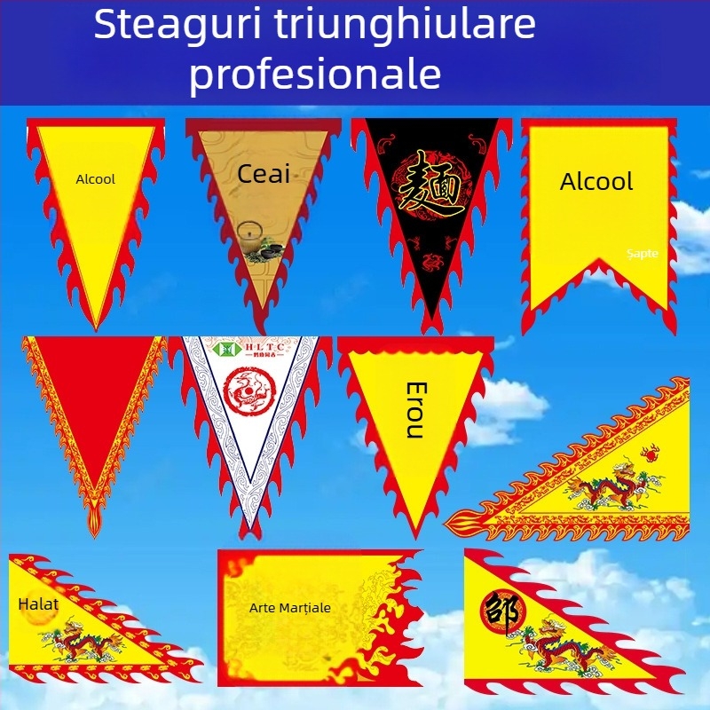 Steag Dragon și Fenix pentru arte marțiale, dans și publicitate — steag triunghiular, în stil antic