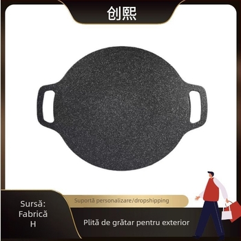 Tigaie de grătar din fontă cu piatră Maifan, stil coreean, antiaderentă, pentru camping și uz casnic