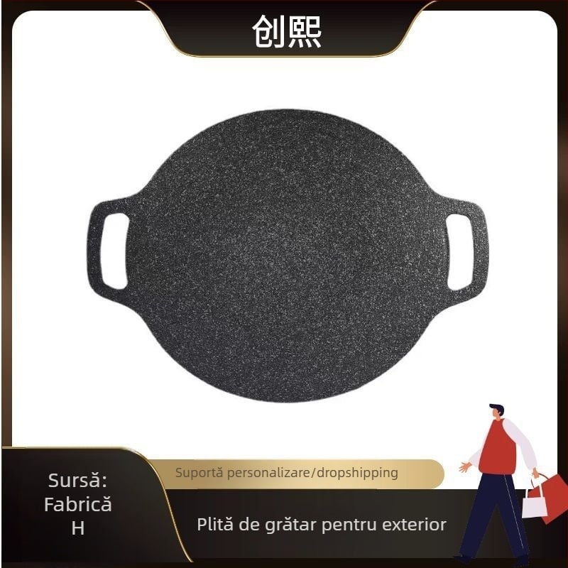 Tigaie de grătar din fontă cu piatră Maifan, stil coreean, antiaderentă, pentru camping și uz casnic