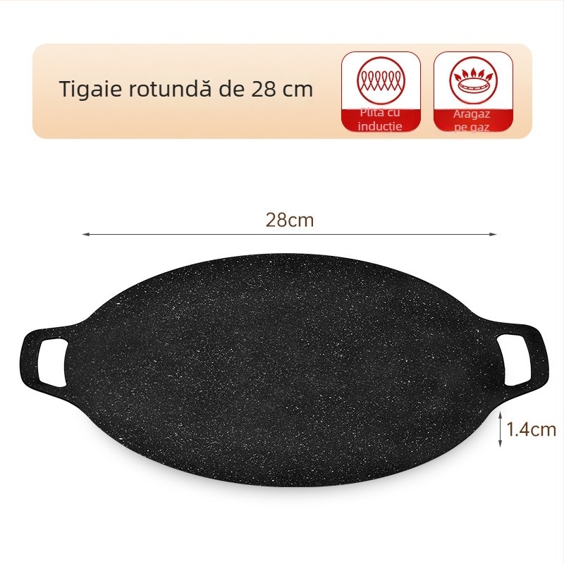 Tigaie de grătar din fontă cu piatră Maifan, stil coreean, antiaderentă, pentru camping și uz casnic