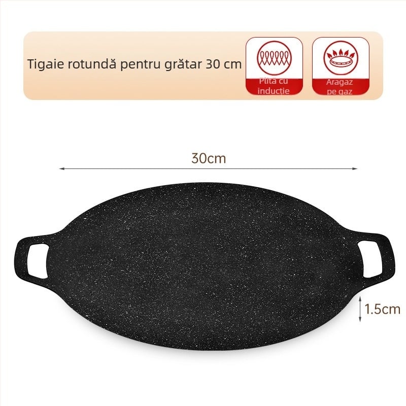 Tigaie de grătar din fontă cu piatră Maifan, stil coreean, antiaderentă, pentru camping și uz casnic