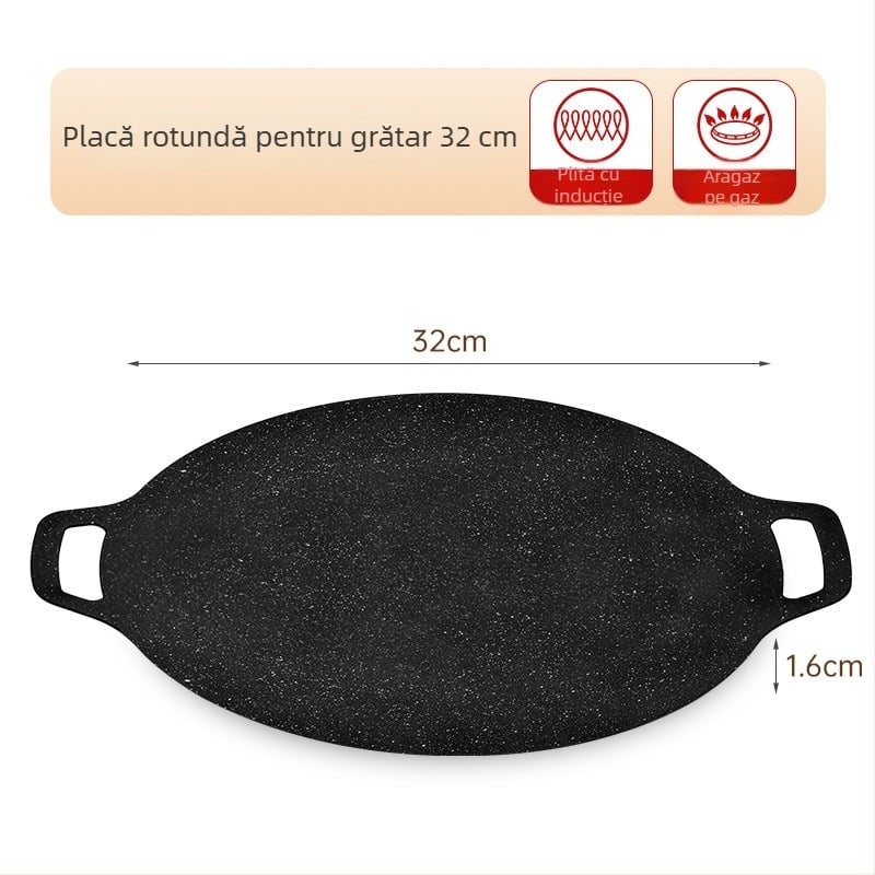 Tigaie de grătar din fontă cu piatră Maifan, stil coreean, antiaderentă, pentru camping și uz casnic