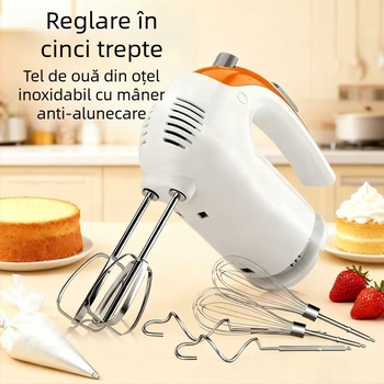 Mixer electric de mână pentru uz casnic, cu putere mare — amestecă ouă, frământă aluat și bate frișca.
