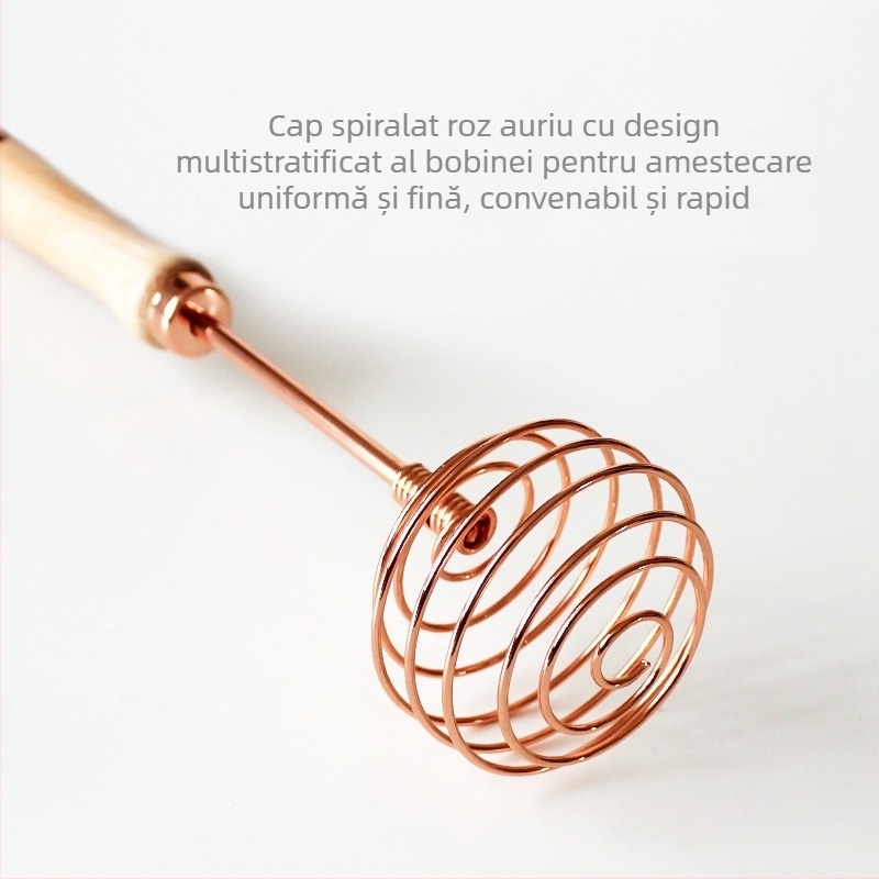 Amestecător manual pentru ouă cu mâner din lemn solid și oțel inoxidabil, ustensilă de bucătărie, logo personalizat