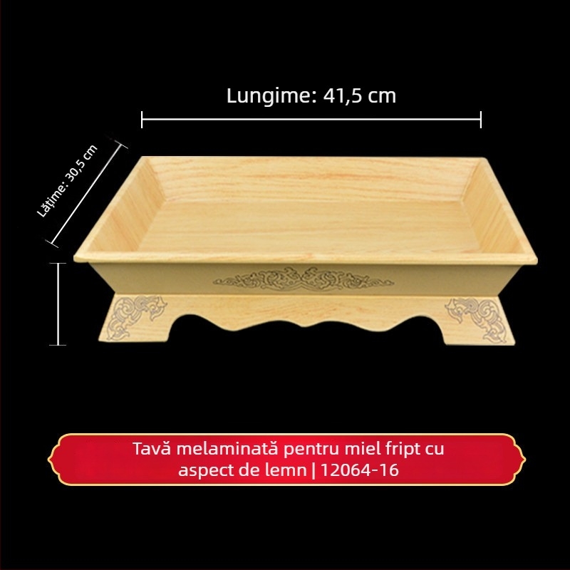 Farfurie din melamină imitație porțelan pentru coaste de miel și miel la cuptor, tavă dreptunghiulară pentru grătar miel, tavă de carne cu mâner mongol
