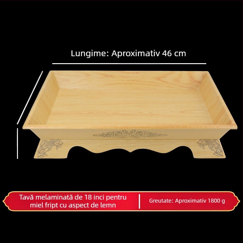 Farfurie din melamină imitație porțelan pentru coaste de miel și miel la cuptor, tavă dreptunghiulară pentru grătar miel, tavă de carne cu mâner mongol