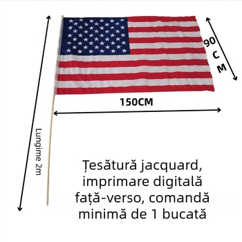 Steag de mână, 90×150 cm, cu tija din lemn de 2 m, pentru SUA, Mexic și Canada