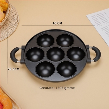 Tavă antiaderentă cu 7 găuri pentru Takoyaki, aluminiu, găuri rotunde