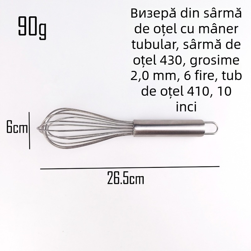 Bețișor manual de amestecare din oțel inoxidabil, tel cu sârmă groasă de 10 inch, pentru ouă, bucătărie casnică